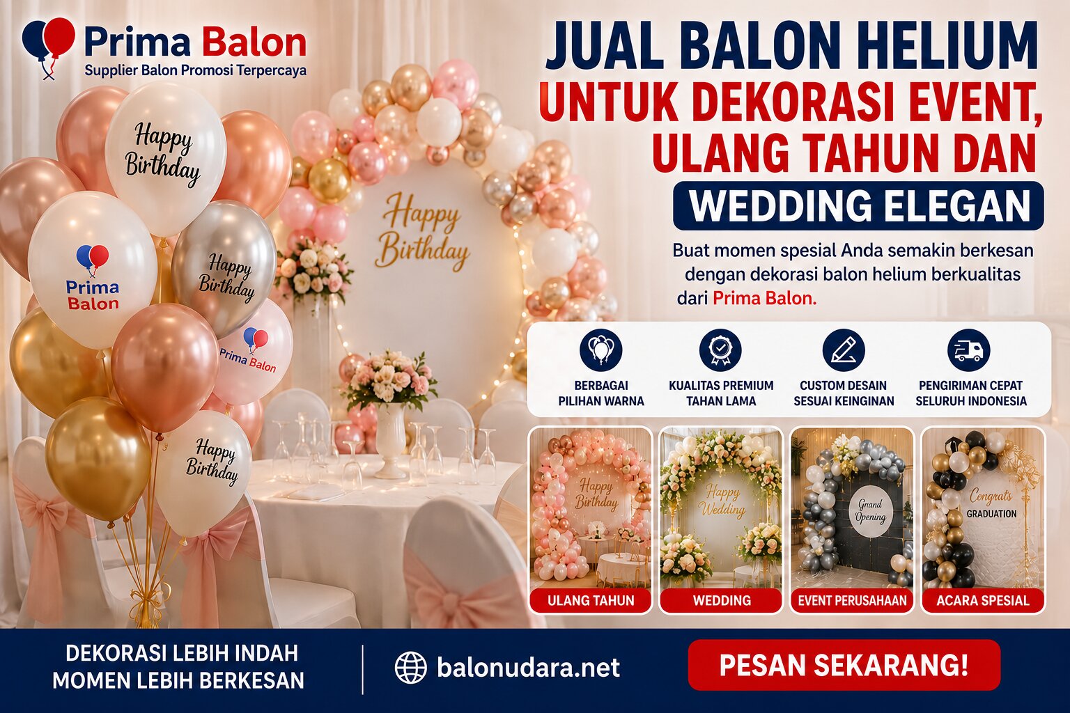 Jual Balon Helium untuk Dekorasi Event, Ulang Tahun dan Wedding Elegan